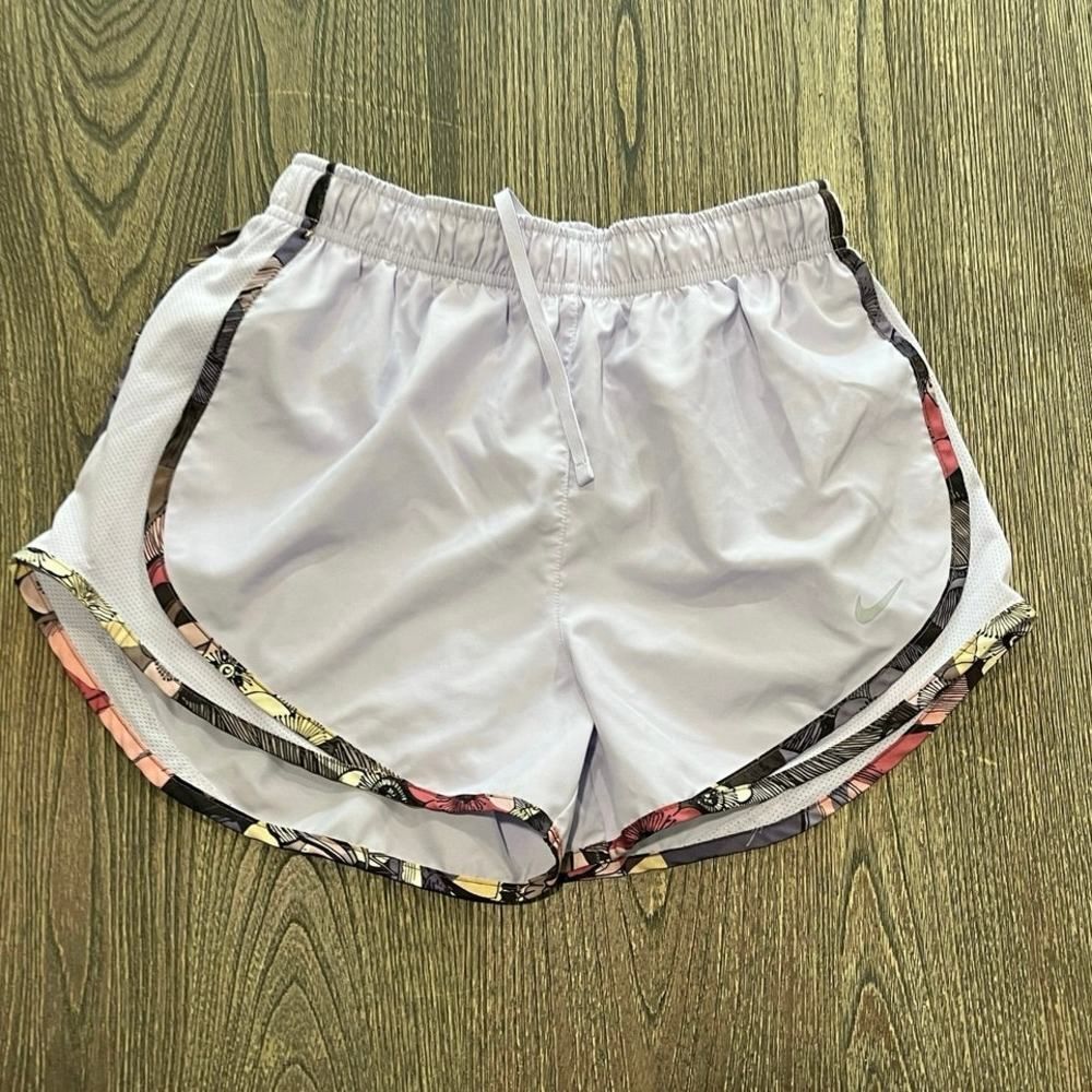 Nike Dri Fit Tempo Running Shorts Elastic Waist Floral Trim Pull-On White Size S
